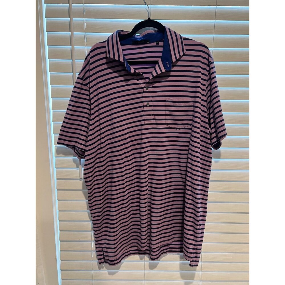 Greyson Mens XXL Pink Navy Striped Short Sleeve Pocket Polo Golf Shirt Logo